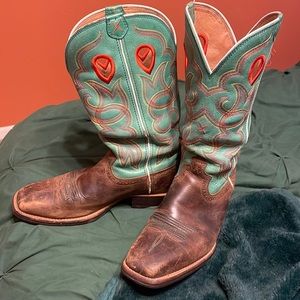 Twisted X boots, teal and orange